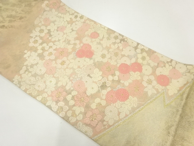 JAPANESE KIMONO / ANTIQUE FUKURO OBI / SILK / WOVEN FLORAL ARABESQUE 